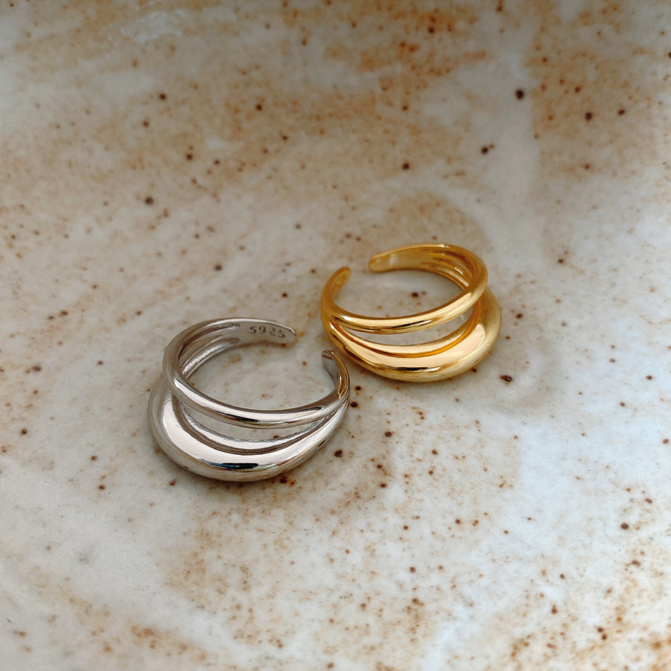 925 Silver Letter Ring Women's Fashion Double Layer Ring Natural Fresh Sweet Style