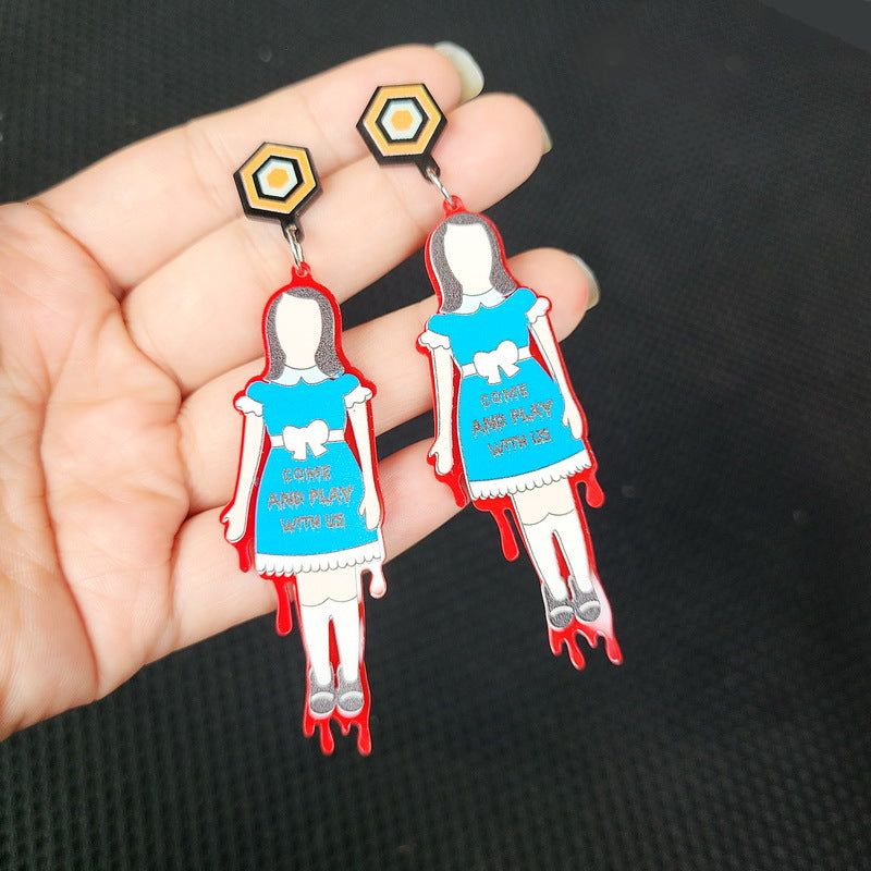 Pendientes de Halloween de terror de acrílico, diseño de personaje de dibujos animados, patrón de fantasma, joyería de moda estilo oscuro para mujer