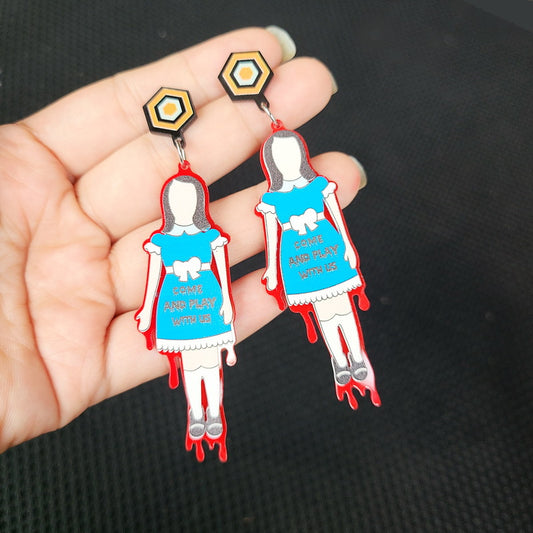 Pendientes de Halloween de terror de acrílico, diseño de personaje de dibujos animados, patrón de fantasma, joyería de moda estilo oscuro para mujer