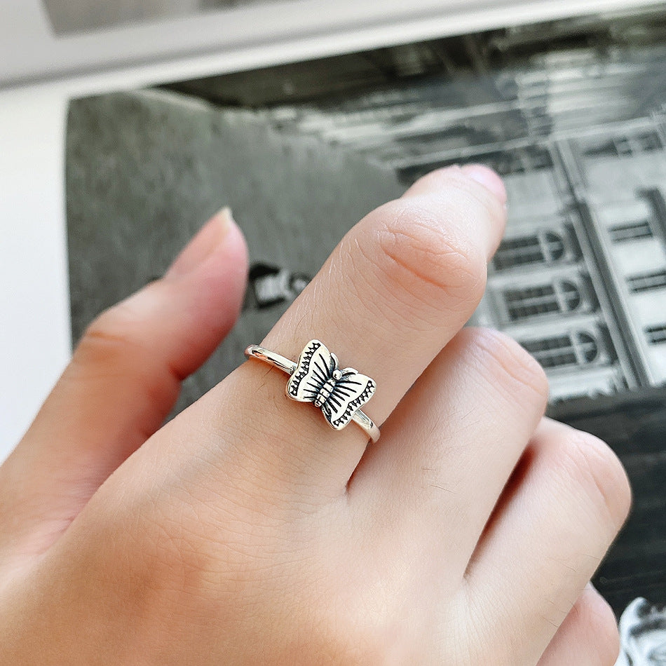 Vintage 925 Sterling Silver Butterfly Inlay Ring for Women