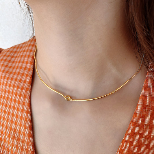 Collar gargantilla de cadena con gancho anudado geométrico, de plata de ley 925, minimalista