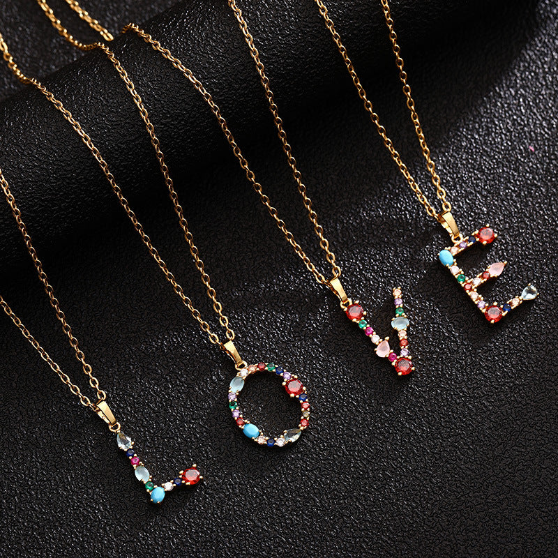 Collana con Lettera da Donna con Strass Intarsiati in Agata, Catena a O, Gioielli alla Moda Casual Unisex