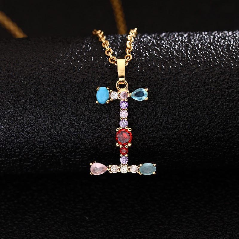 Collana con Lettera da Donna con Strass Intarsiati in Agata, Catena a O, Gioielli alla Moda Casual Unisex