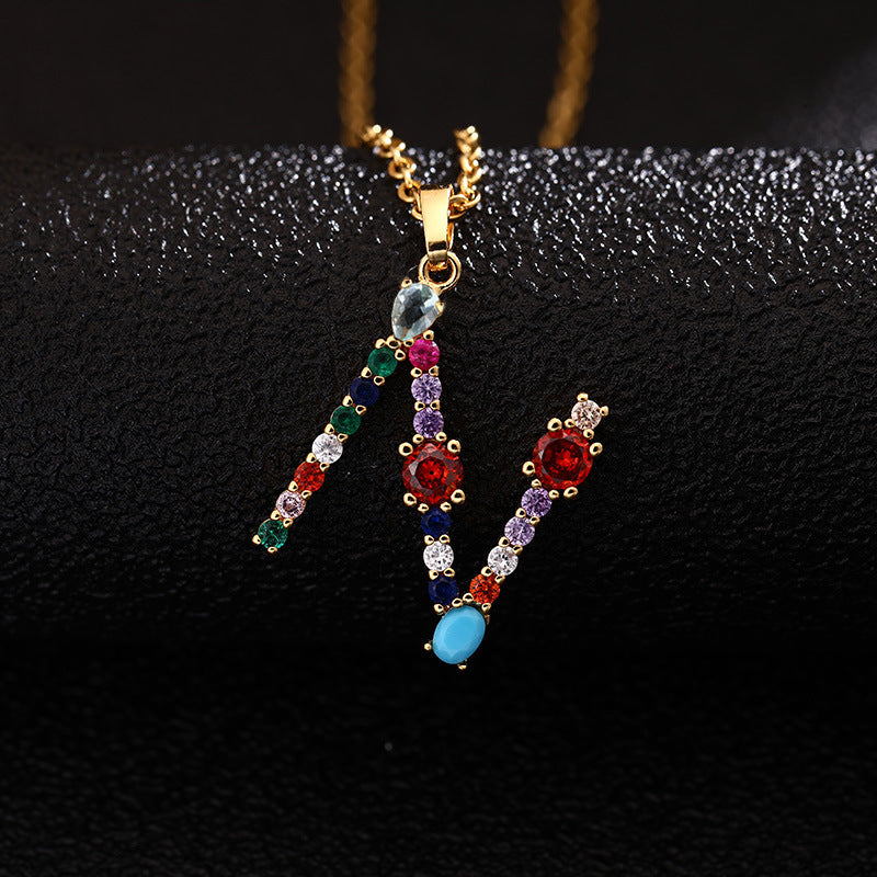 Collana con Lettera da Donna con Strass Intarsiati in Agata, Catena a O, Gioielli alla Moda Casual Unisex