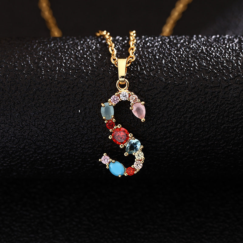 Collana con Lettera da Donna con Strass Intarsiati in Agata, Catena a O, Gioielli alla Moda Casual Unisex