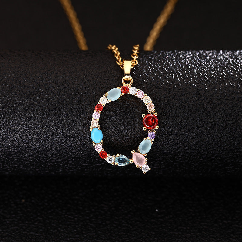 Collana con Lettera da Donna con Strass Intarsiati in Agata, Catena a O, Gioielli alla Moda Casual Unisex