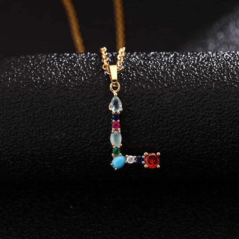 Collana con Lettera da Donna con Strass Intarsiati in Agata, Catena a O, Gioielli alla Moda Casual Unisex