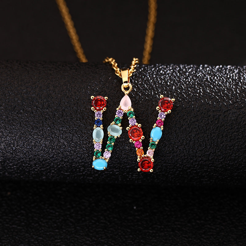 Collana con Lettera da Donna con Strass Intarsiati in Agata, Catena a O, Gioielli alla Moda Casual Unisex