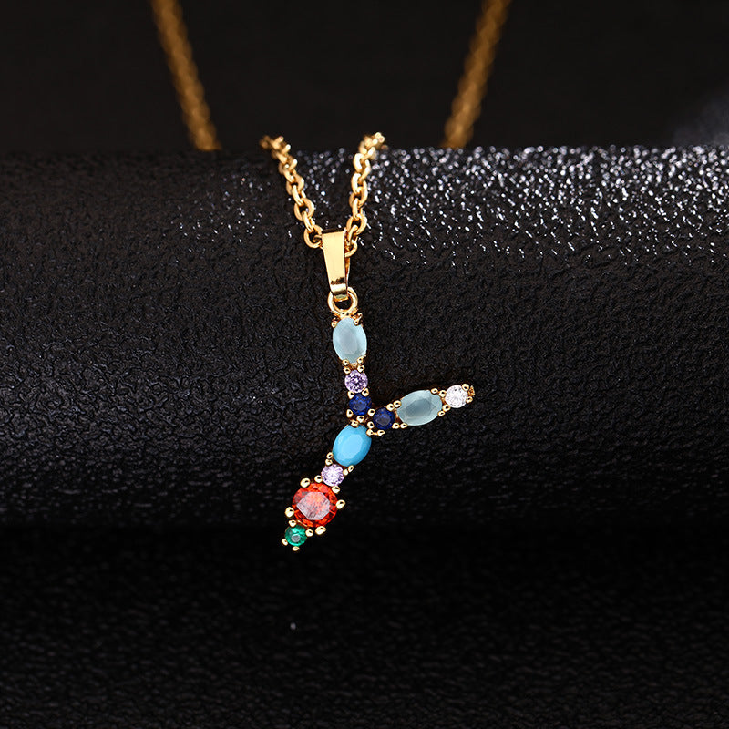 Collana con Lettera da Donna con Strass Intarsiati in Agata, Catena a O, Gioielli alla Moda Casual Unisex