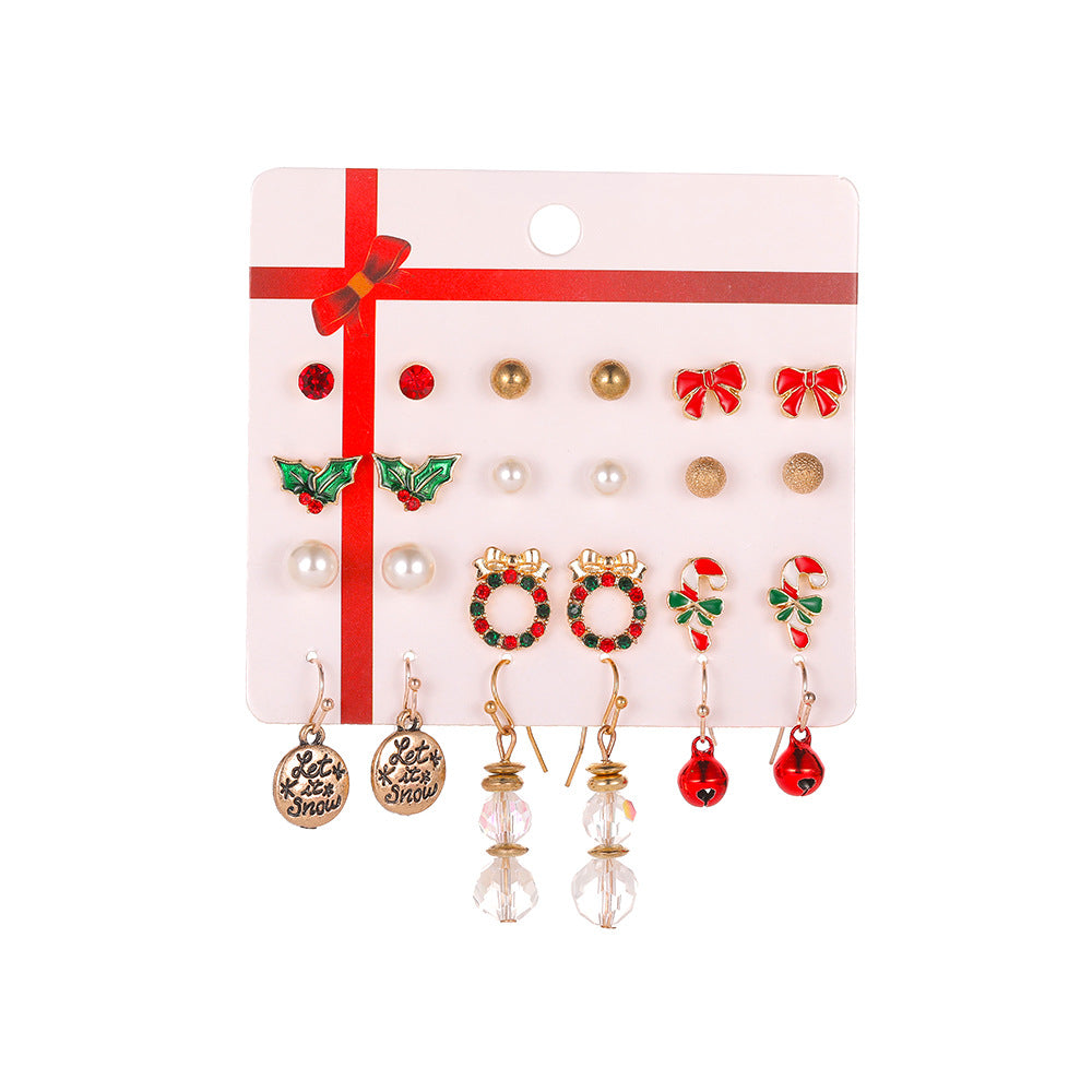 Set Orecchini Natalizi 12 Pezzi in Lega Placcata per Donna, Albero di Natale Babbo Natale Campana, Gioielli Regalo per le Feste