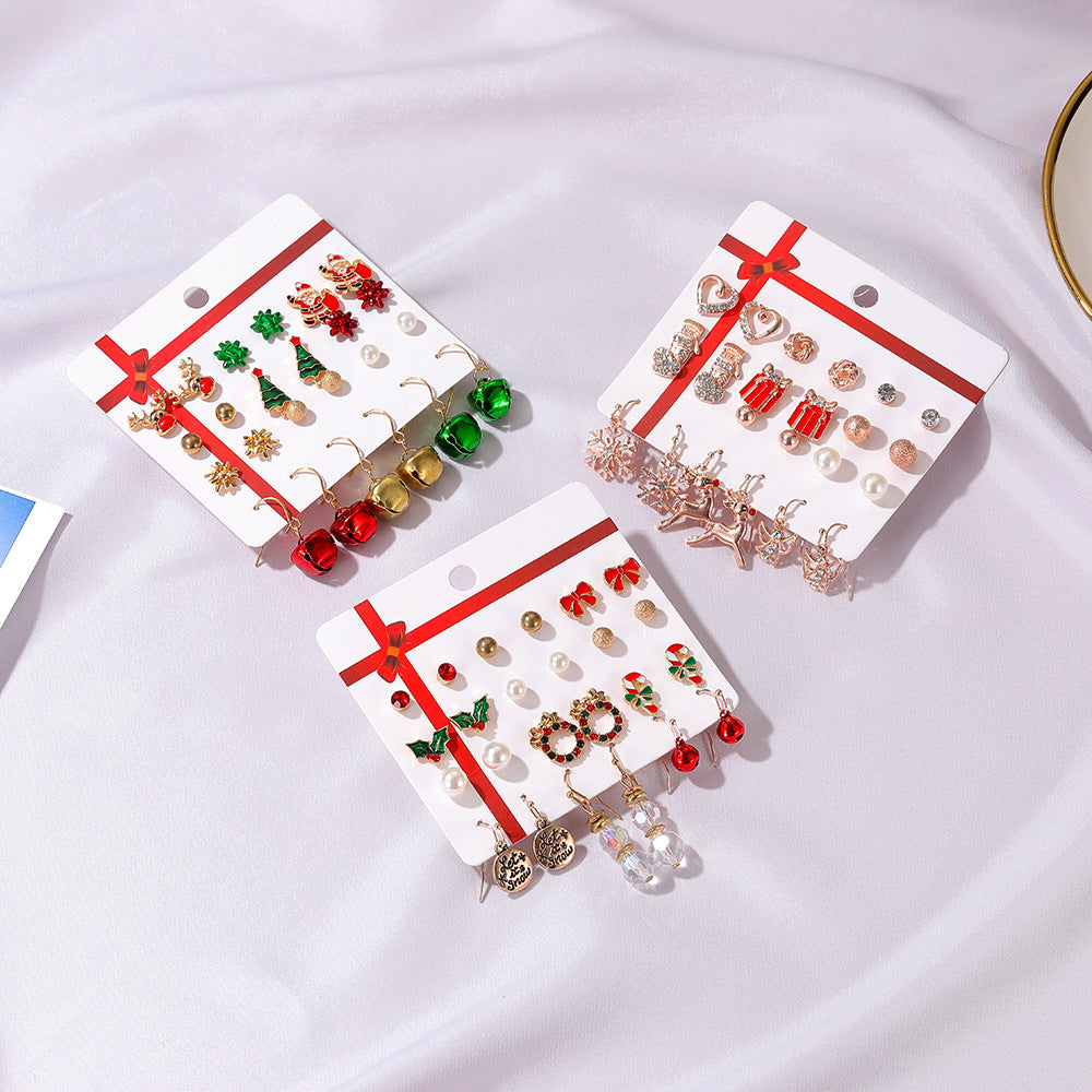 Set Orecchini Natalizi 12 Pezzi in Lega Placcata per Donna, Albero di Natale Babbo Natale Campana, Gioielli Regalo per le Feste
