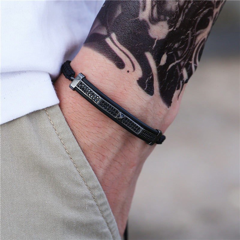 Minimalist Hip-hop Handmade Brass Micro-inlaid Cubic Zirconia Moon Geometric Bracelet