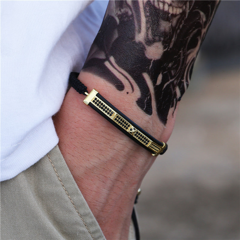 Minimalist Hip-hop Handmade Brass Micro-inlaid Cubic Zirconia Moon Geometric Bracelet