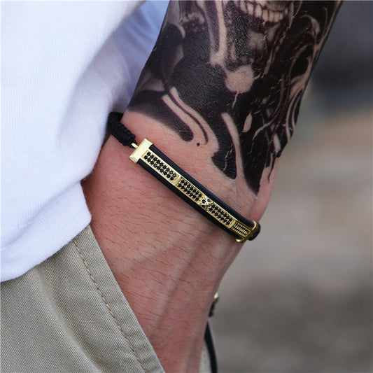 Minimalist Hip-hop Handmade Brass Micro-inlaid Cubic Zirconia Moon Geometric Bracelet