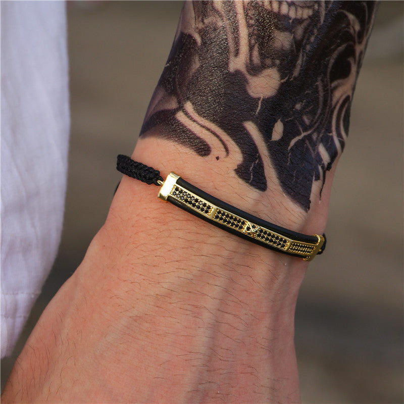 Minimalist Hip-hop Handmade Brass Micro-inlaid Cubic Zirconia Moon Geometric Bracelet