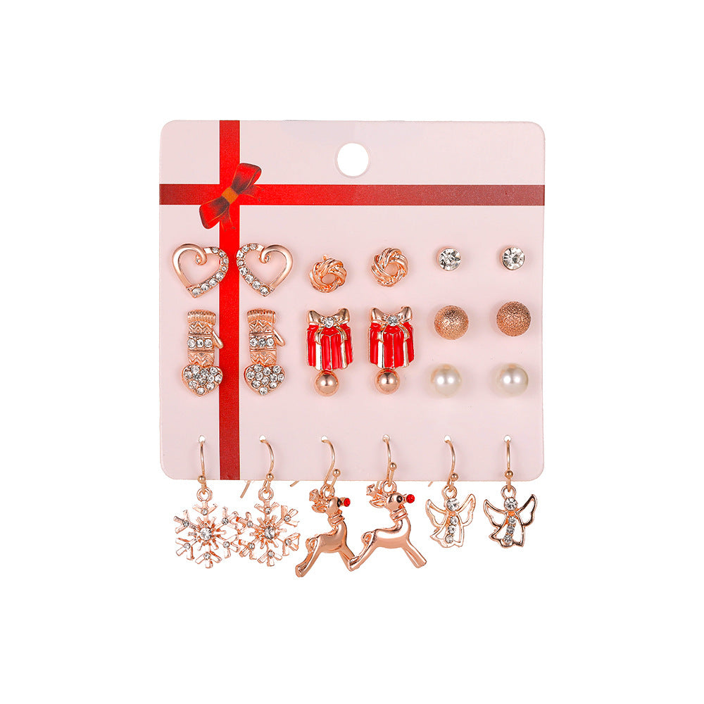 Set Orecchini Natalizi 12 Pezzi in Lega Placcata per Donna, Albero di Natale Babbo Natale Campana, Gioielli Regalo per le Feste