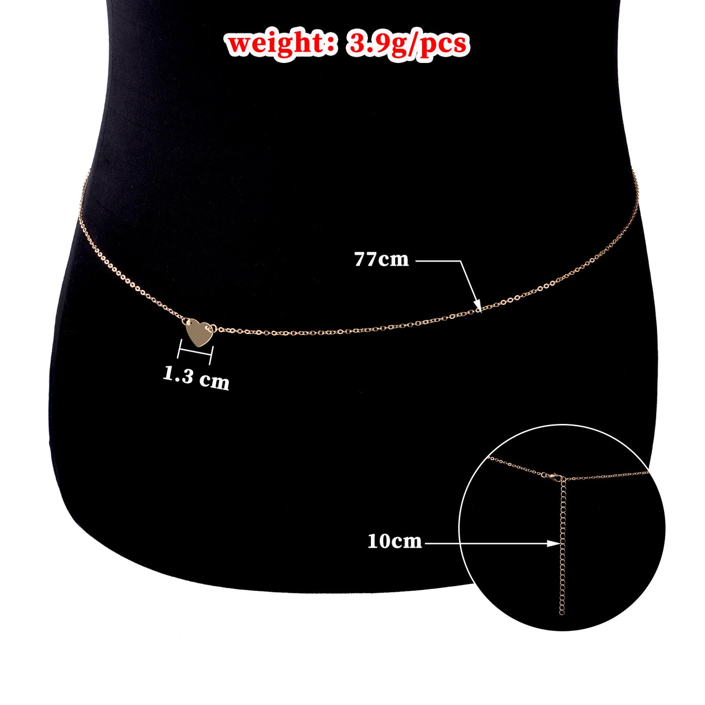 Heart Shaped Plated Alloy Body Chain for Women