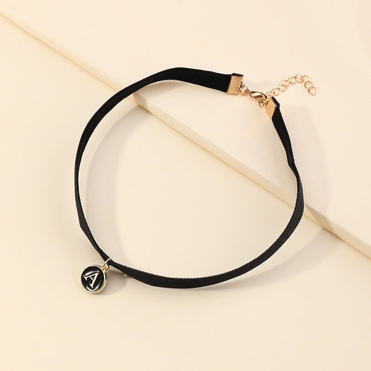 Geometric Letter A Pendant Necklace for Girls in Metal with Plated Finish Black Choker Style