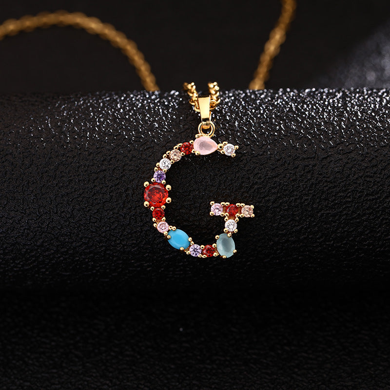 Collana con Lettera da Donna con Strass Intarsiati in Agata, Catena a O, Gioielli alla Moda Casual Unisex