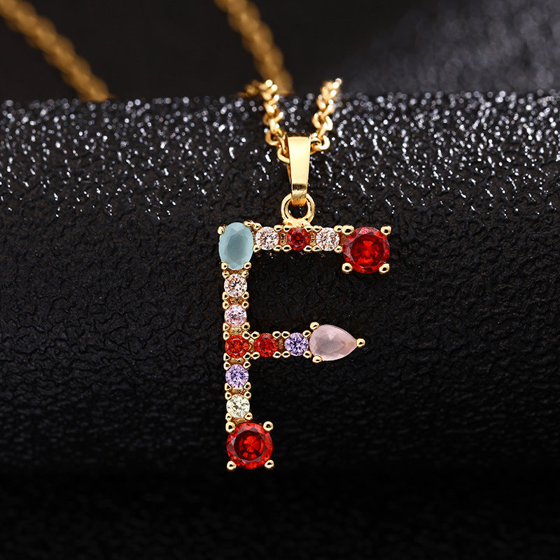 Collana con Lettera da Donna con Strass Intarsiati in Agata, Catena a O, Gioielli alla Moda Casual Unisex