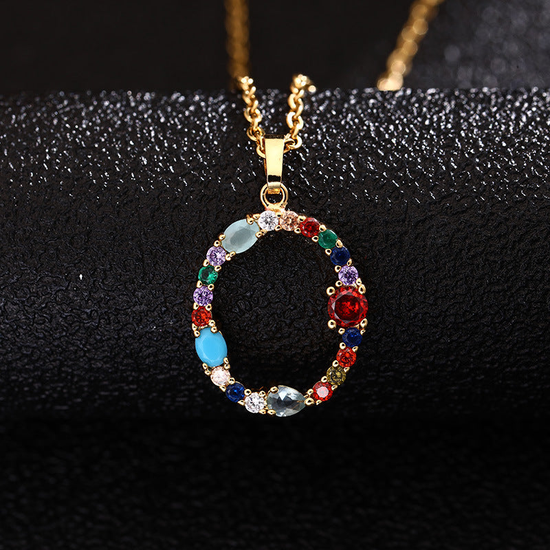 Collana con Lettera da Donna con Strass Intarsiati in Agata, Catena a O, Gioielli alla Moda Casual Unisex