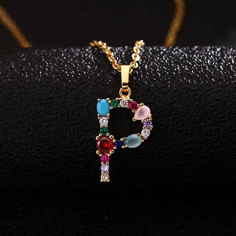 Collana con Lettera da Donna con Strass Intarsiati in Agata, Catena a O, Gioielli alla Moda Casual Unisex