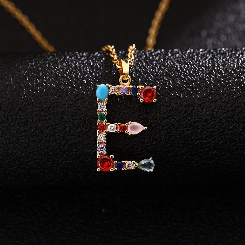 Collana con Lettera da Donna con Strass Intarsiati in Agata, Catena a O, Gioielli alla Moda Casual Unisex