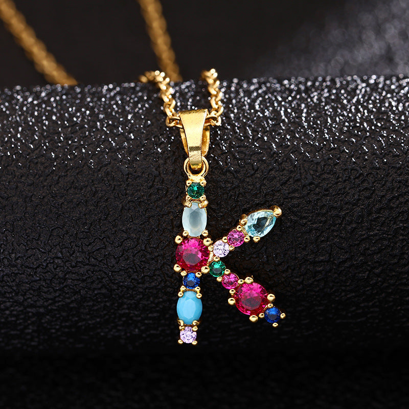 Collana con Lettera da Donna con Strass Intarsiati in Agata, Catena a O, Gioielli alla Moda Casual Unisex
