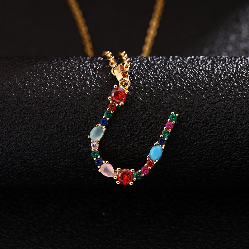 Collana con Lettera da Donna con Strass Intarsiati in Agata, Catena a O, Gioielli alla Moda Casual Unisex