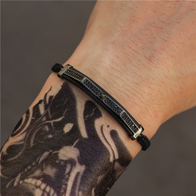 Minimalist Hip-hop Handmade Brass Micro-inlaid Cubic Zirconia Moon Geometric Bracelet