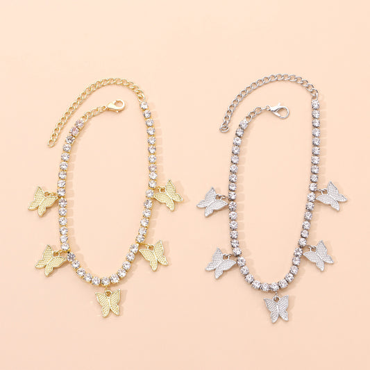 Cadena de pie de aleación estilo europeo para mujer con incrustaciones de diamantes de imitación, joyería de playa brillante para bodas, recuerdo de viaje, regalo para empleados