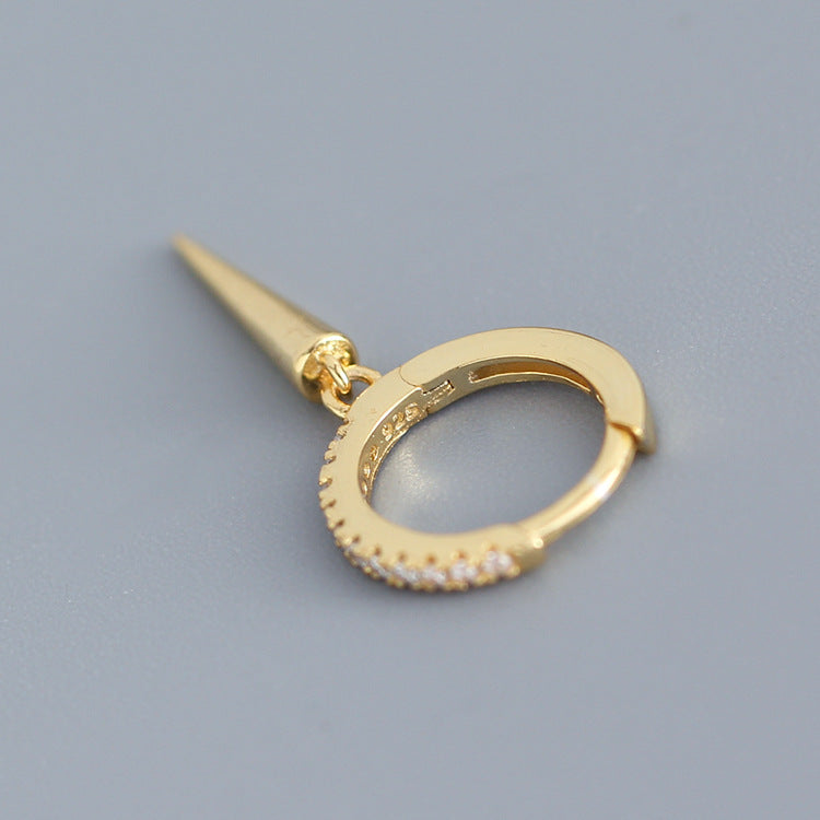 Sweet Cool Style S925 Sterling Silver Rhinestone Inlay Long Rivet Minimalist Hoop Earrings for Women