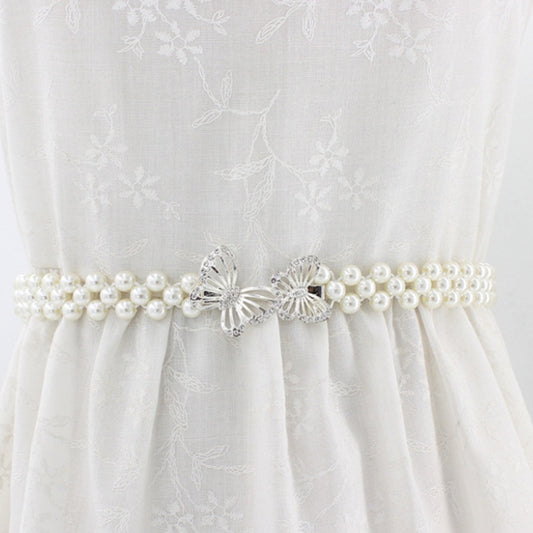 Catenina da vita casual con perle e strass per donna, con fascia elastica in metallo