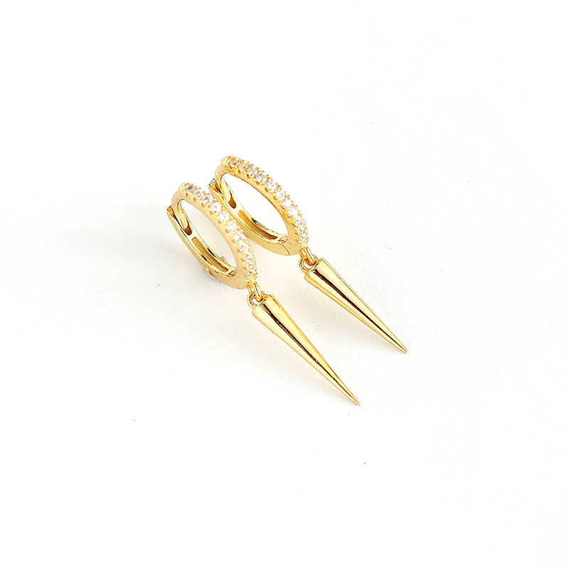 Sweet Cool Style S925 Sterling Silver Rhinestone Inlay Long Rivet Minimalist Hoop Earrings for Women