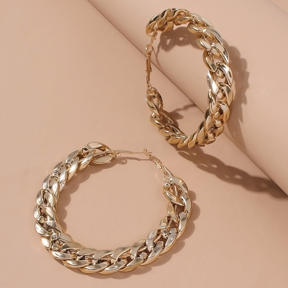 E8606 Pendientes de cadena circulares geométricos para mujer - Joyería de moda elegante y moderna, producto de dropshipping de aleación chapada