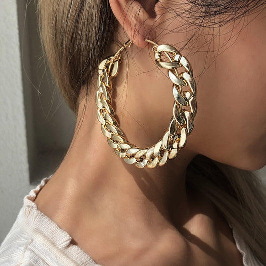 E8606 Pendientes de cadena circulares geométricos para mujer - Joyería de moda elegante y moderna, producto de dropshipping de aleación chapada