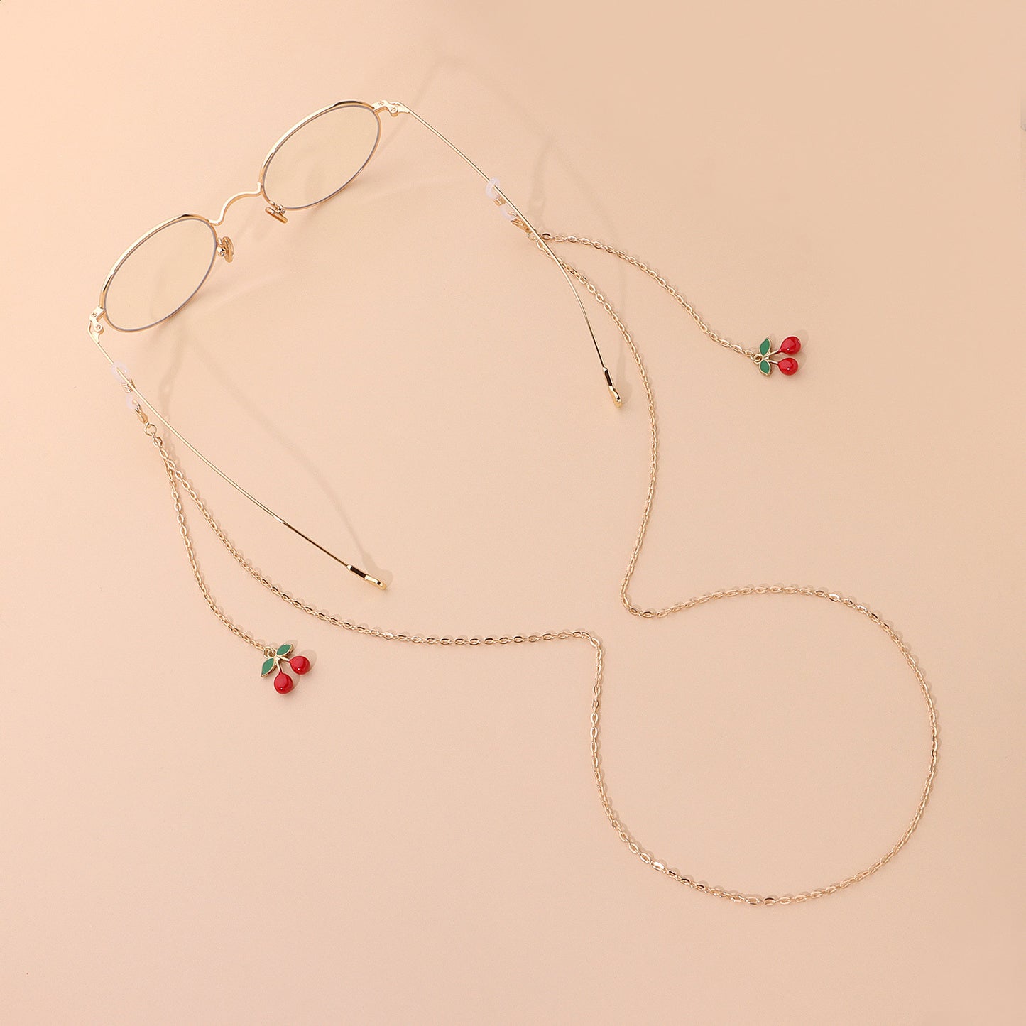 Elegant Red Cherry Pendant Alloy Eyeglass Chain Fashion Metal Eyewear Accessory