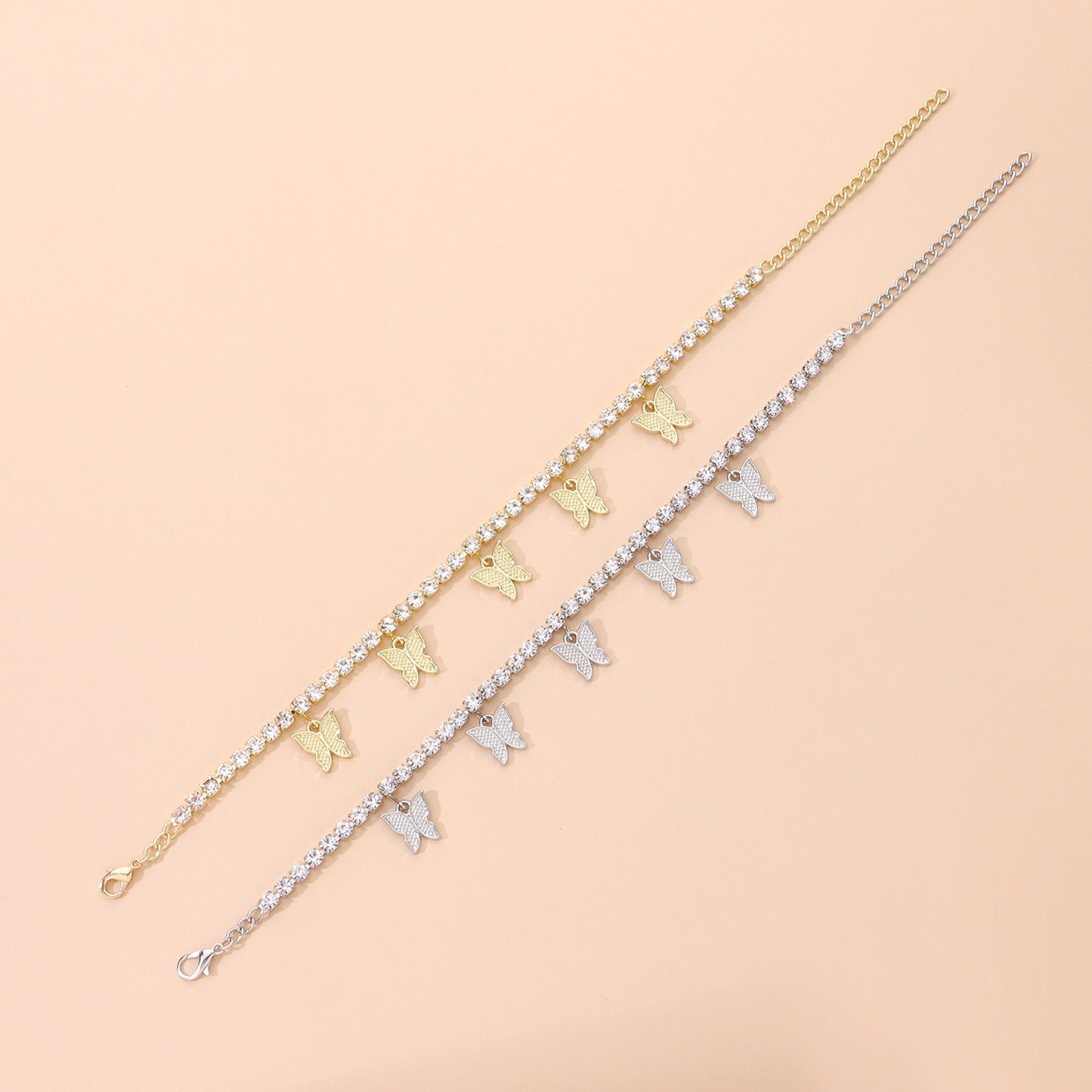 Cadena de pie de aleación estilo europeo para mujer con incrustaciones de diamantes de imitación, joyería de playa brillante para bodas, recuerdo de viaje, regalo para empleados