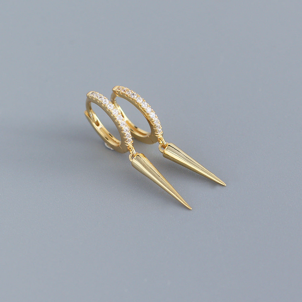 Sweet Cool Style S925 Sterling Silver Rhinestone Inlay Long Rivet Minimalist Hoop Earrings for Women