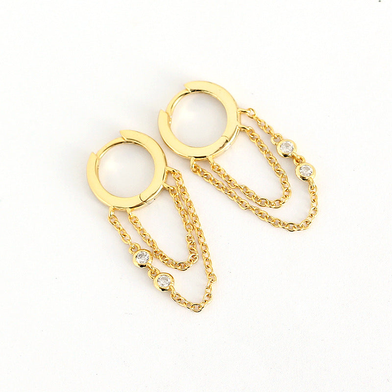 Geometric 925 Sterling Silver Rhinestone Inlay Tassel Earrings