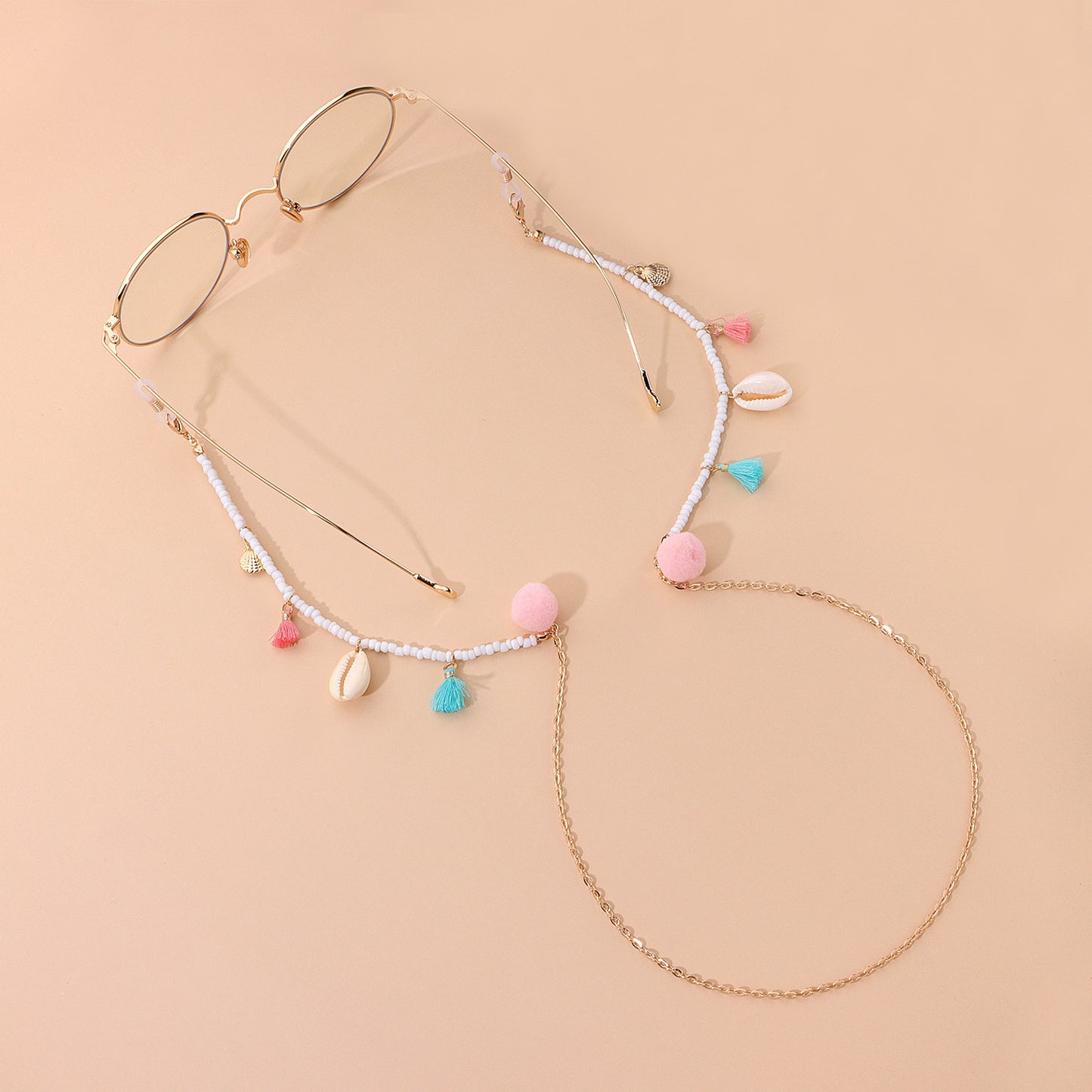 Colorful Tassel Pom-pom Glass Beads Eyeglass Chain for Women