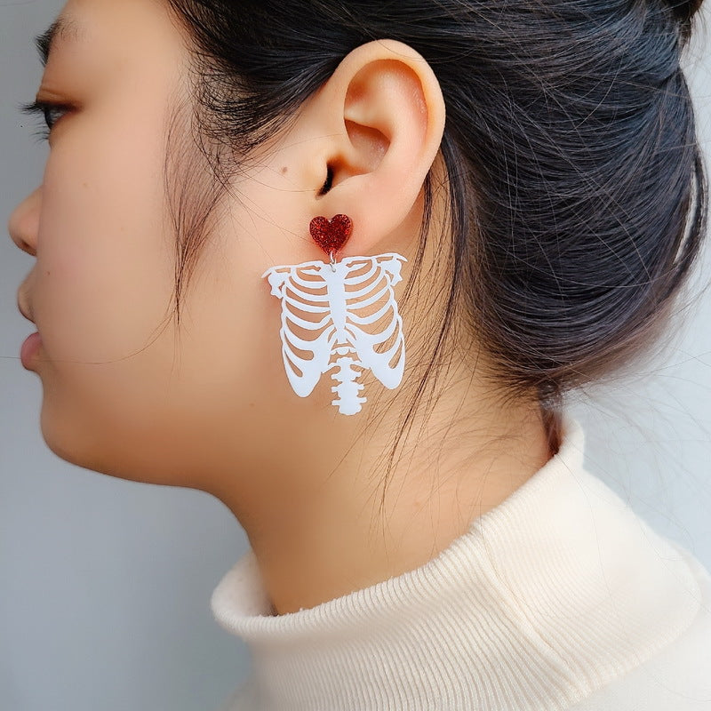 Pendientes de calavera con forma de corazón para mujer, acrílicos, estilo único, joyería para fiesta de Halloween