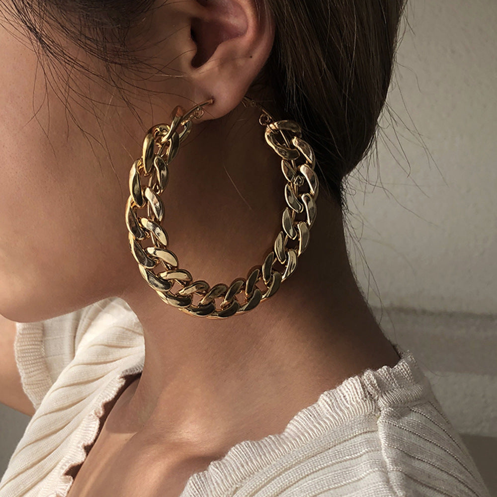 E8606 Pendientes de cadena circulares geométricos para mujer - Joyería de moda elegante y moderna, producto de dropshipping de aleación chapada