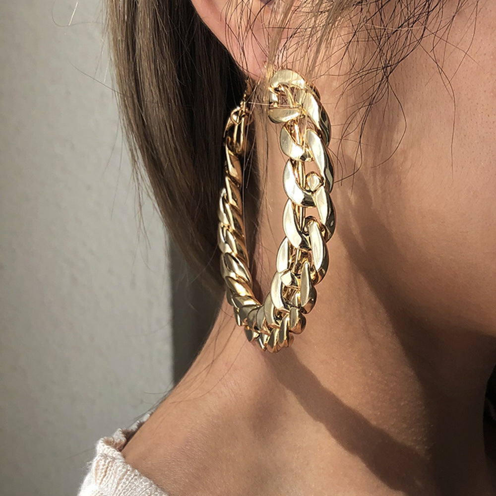 E8606 Pendientes de cadena circulares geométricos para mujer - Joyería de moda elegante y moderna, producto de dropshipping de aleación chapada