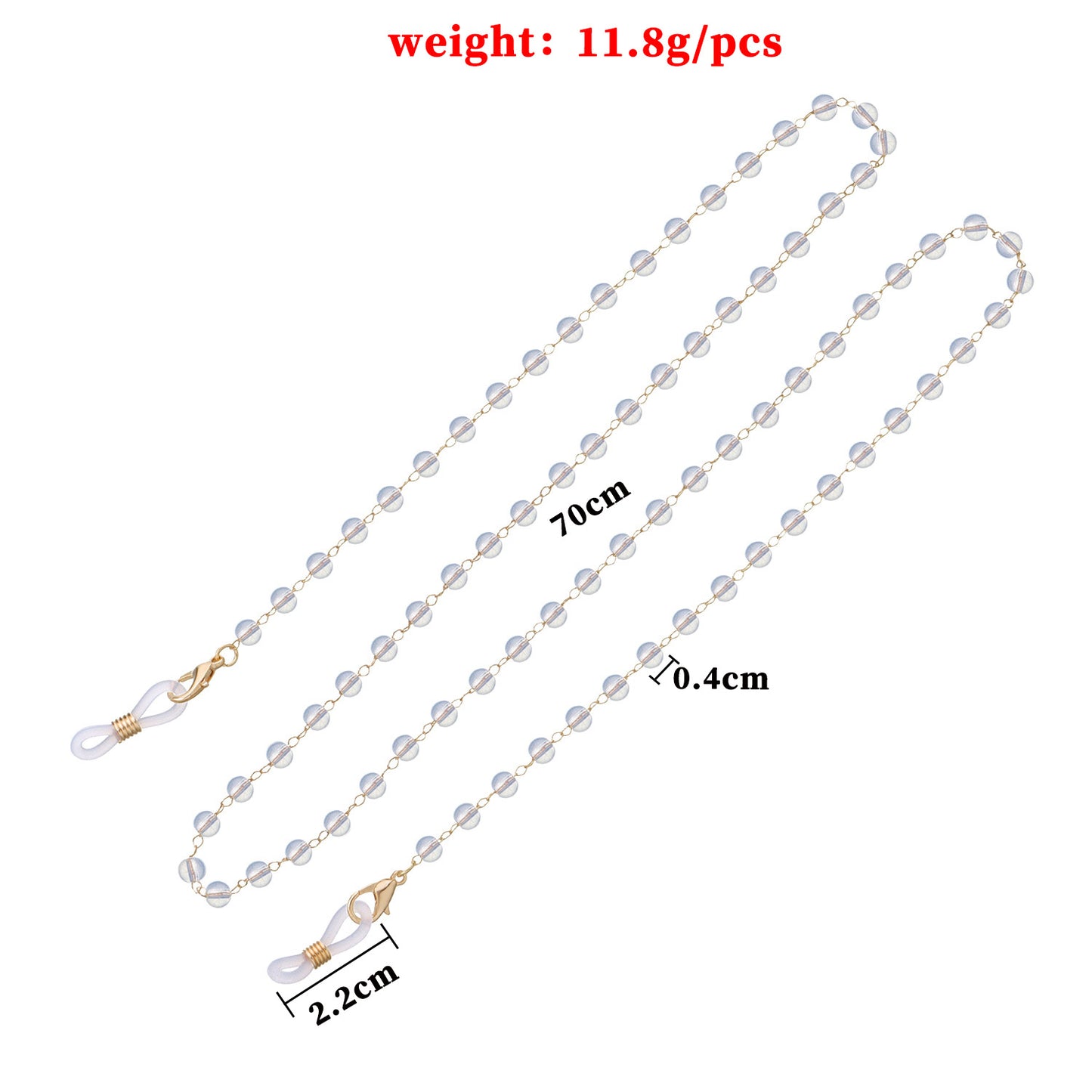 Black and White Round Bead Alloy Ball Chain Eyeglass Holder for Women