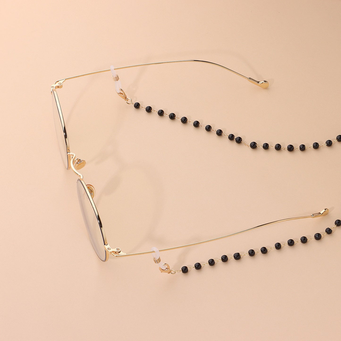 Black and White Round Bead Alloy Ball Chain Eyeglass Holder for Women