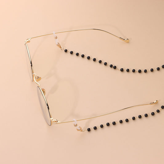 Black and White Round Bead Alloy Ball Chain Eyeglass Holder for Women