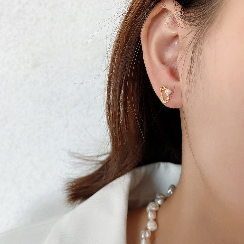 Minimalist Sweet 925 Sterling Silver Teardrop Pearl Inlay Brooch Style Earrings