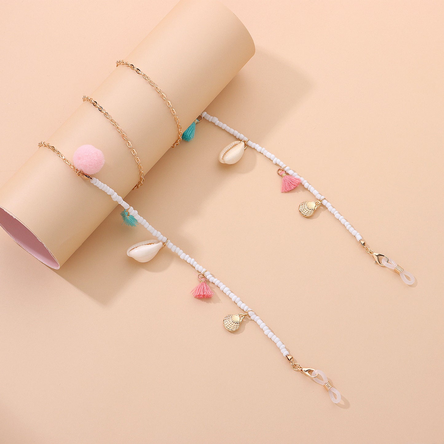 Colorful Tassel Pom-pom Glass Beads Eyeglass Chain for Women