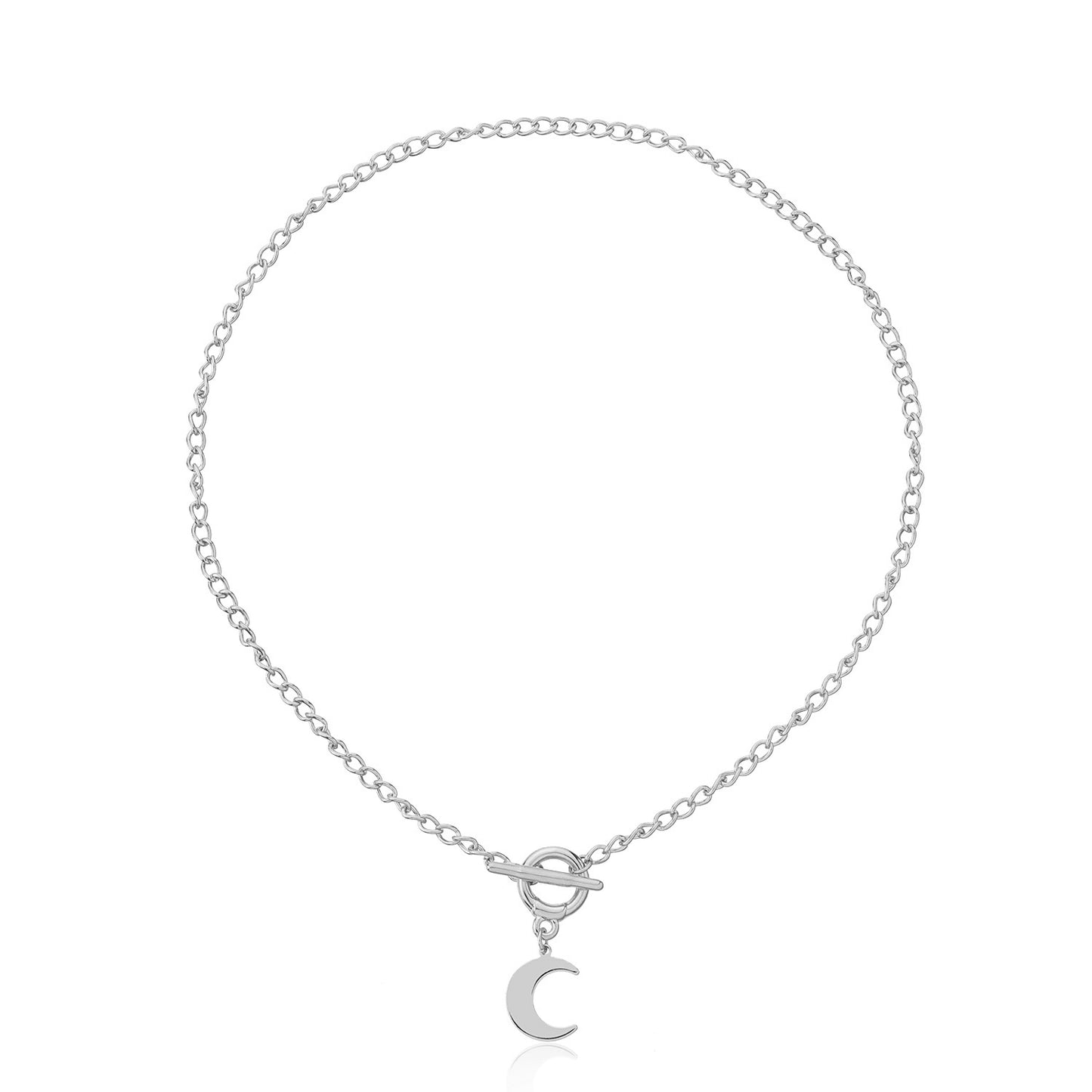 Korean Style Minimalist Alloy Crescent Moon Pendant Necklace with Box Chain Plated Finish for Women
